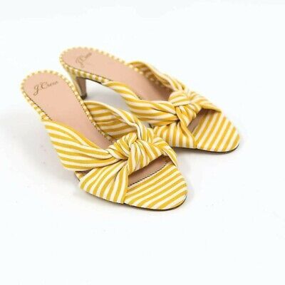 J. Crew Womens Yellow White Fabric Kitten Heels Slide Sandals Knotted Bow Sz 7US | eBay US