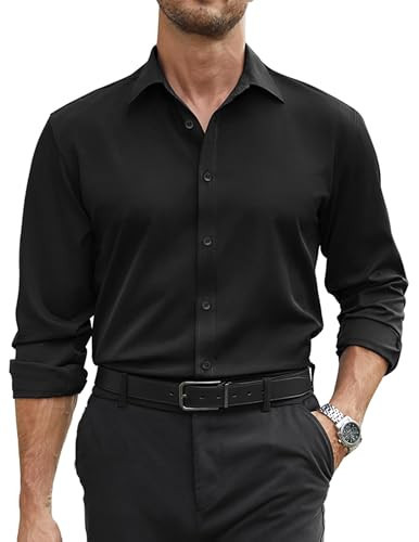 COOFANDY Dress Shirts for Men Long Sleeve Mens Dress Shirts Slim Fit Casual Button Down Shirts Big Shirts A Black 3XL | Amazon (US)