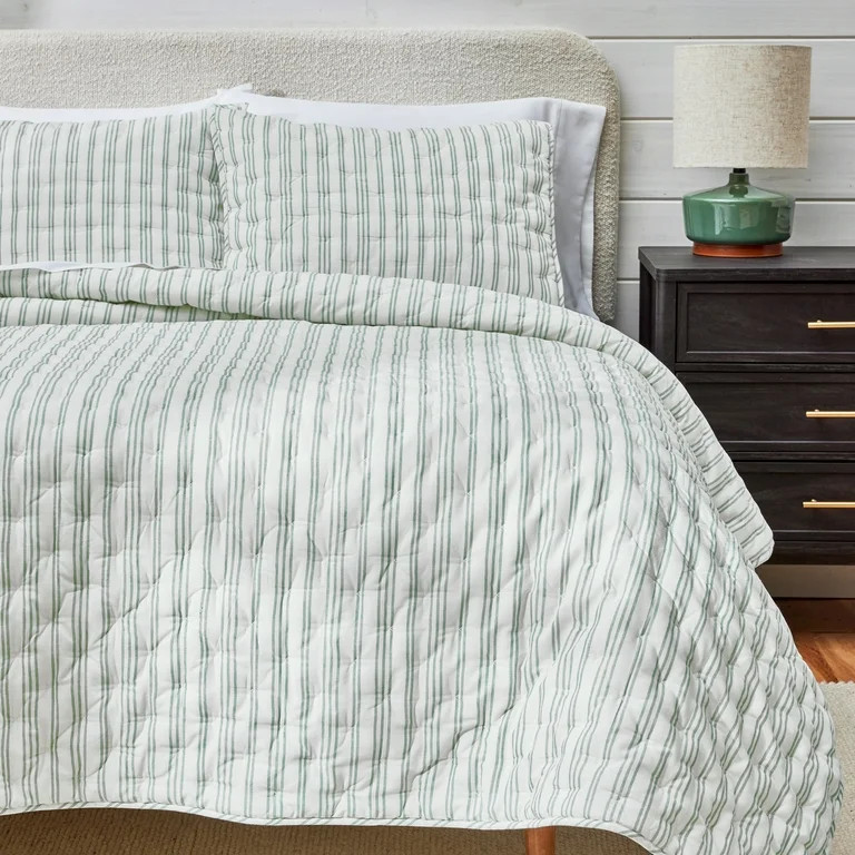 Better Homes & Gardens Teal Yarn Dyed Stripe Chambray Quilt, King | Walmart (US)