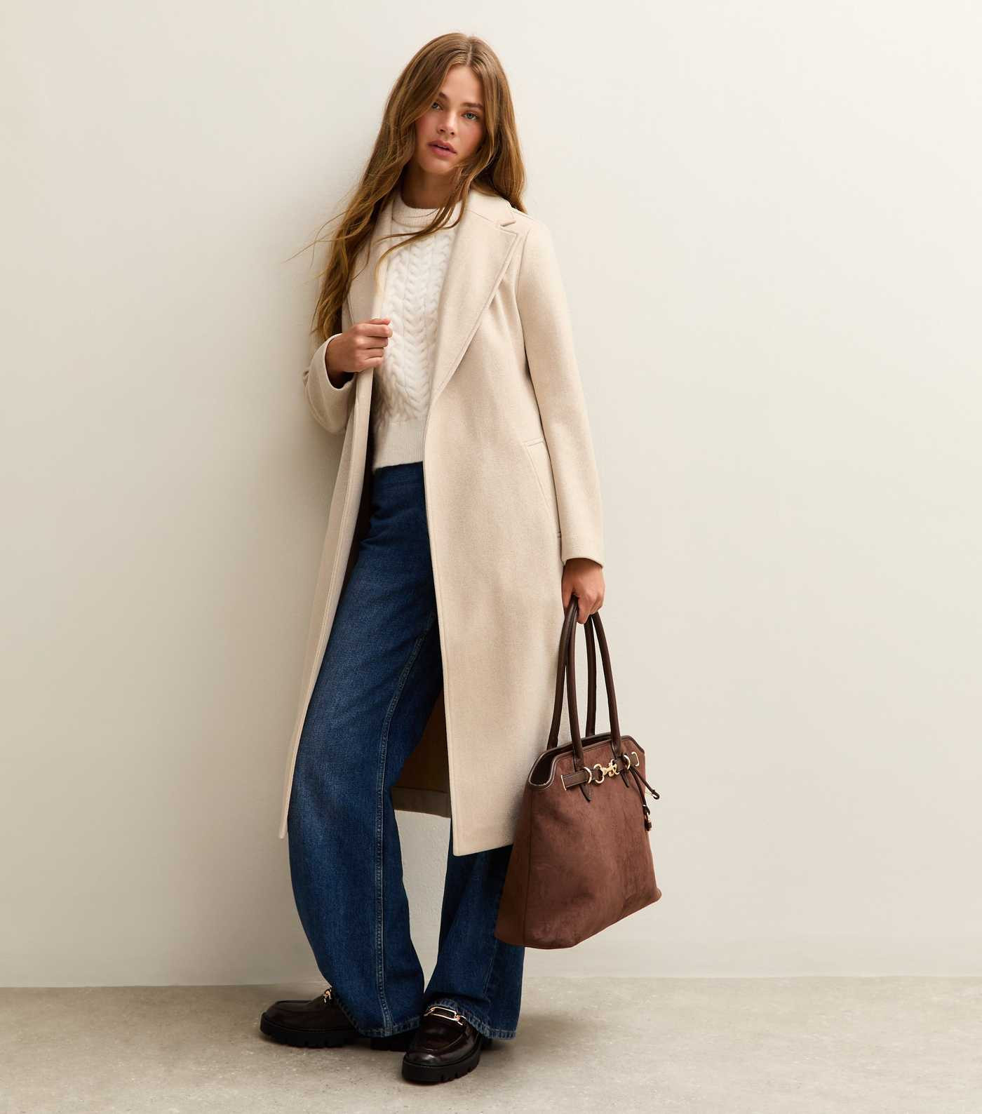 Cream Unlined Longline Belted Coat | New Look | New Look (UK)