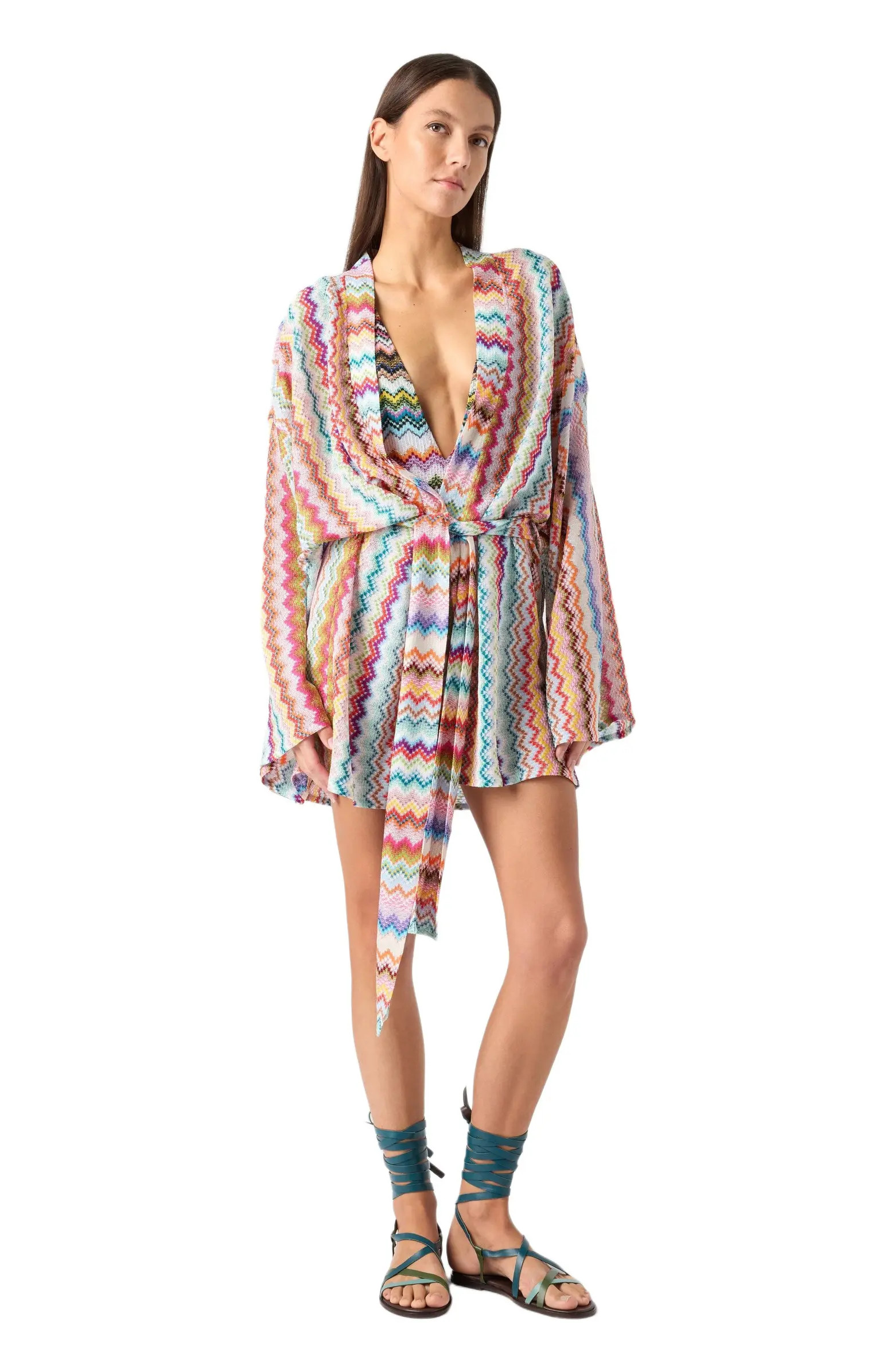 Short Kimono Cover-up In Lamé Viscose With Pixel-effect Zigzag Pattern | Nordstrom