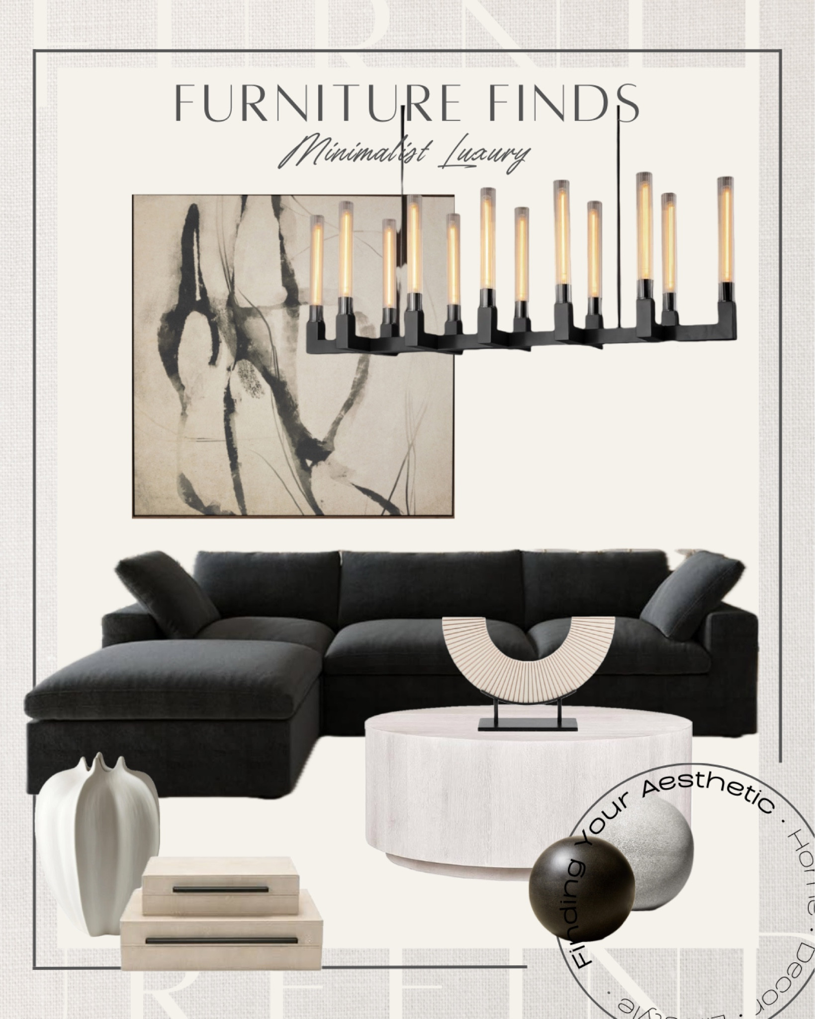 Modern minimalist luxe home finds 🤎🖤

Modern sectional sofa // neutral home decor // neutral interior // round coffee table light oak // decorative stone sphere // shagreen boxes // organic modern vase // RH inspired chandelier // RH chandelier dupe // modern abstract wall art 

#LTKHome #LTKSaleAlert #LTKStyleTip
