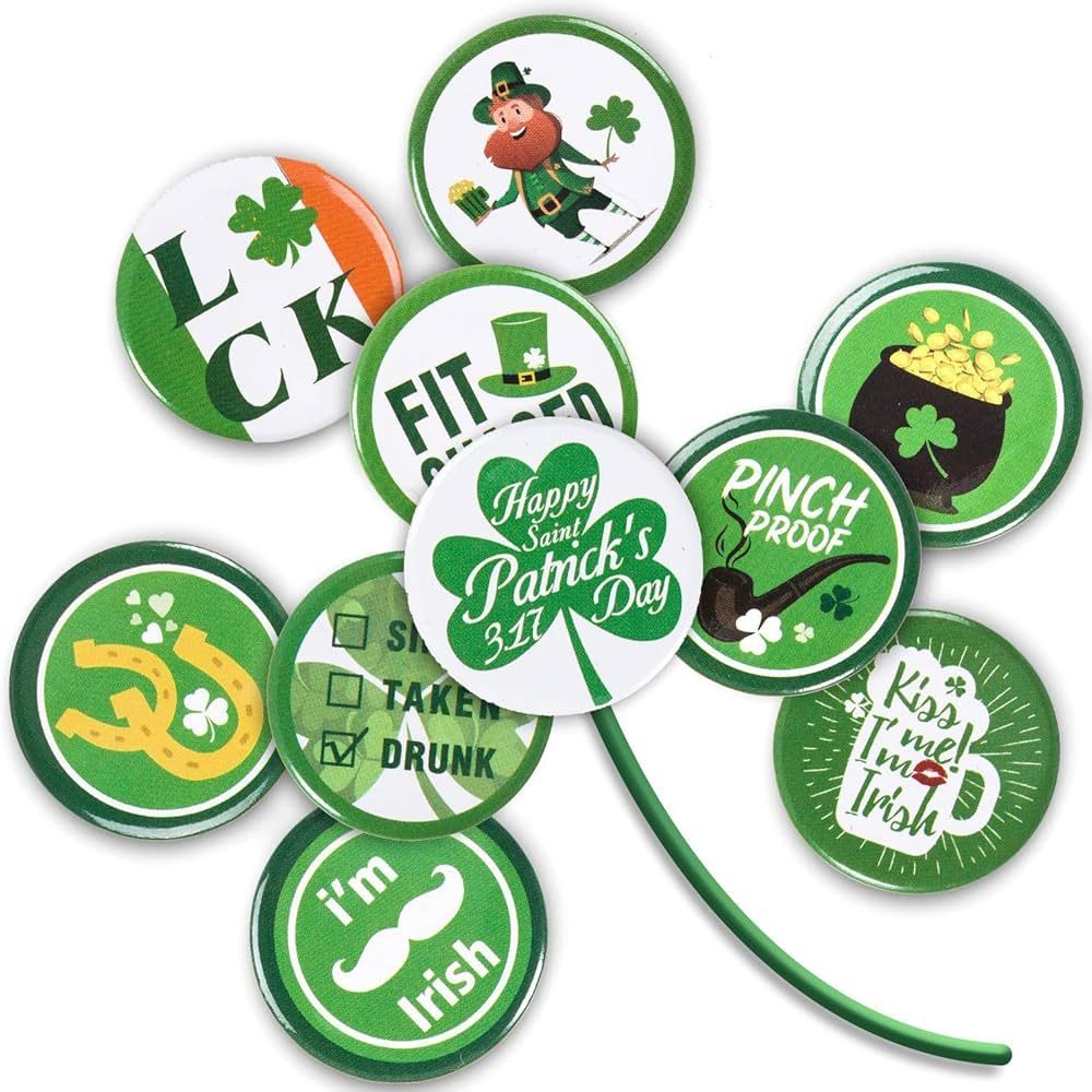 Whaline 50pcs St Patrick's Day Buttons, Shamrock Irish Pin Badges Novelty Jewelry for St. Patrick... | Amazon (US)