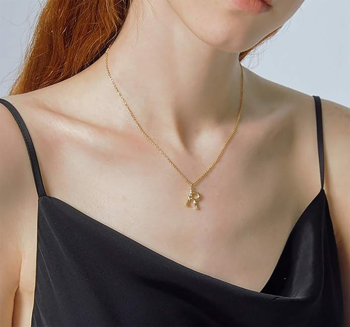 Bamboo Initial Necklace 18K Gold Plated Stainless Steel Small Initial Necklace Personalized Lette... | Amazon (US)