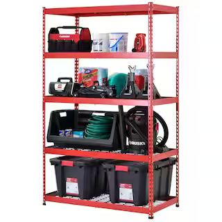 Husky 5-Tier Heavy Duty Steel Garage Storage Shelving Unit in Red (48 in. W x 78 in. H x 24 in. D... | The Home Depot