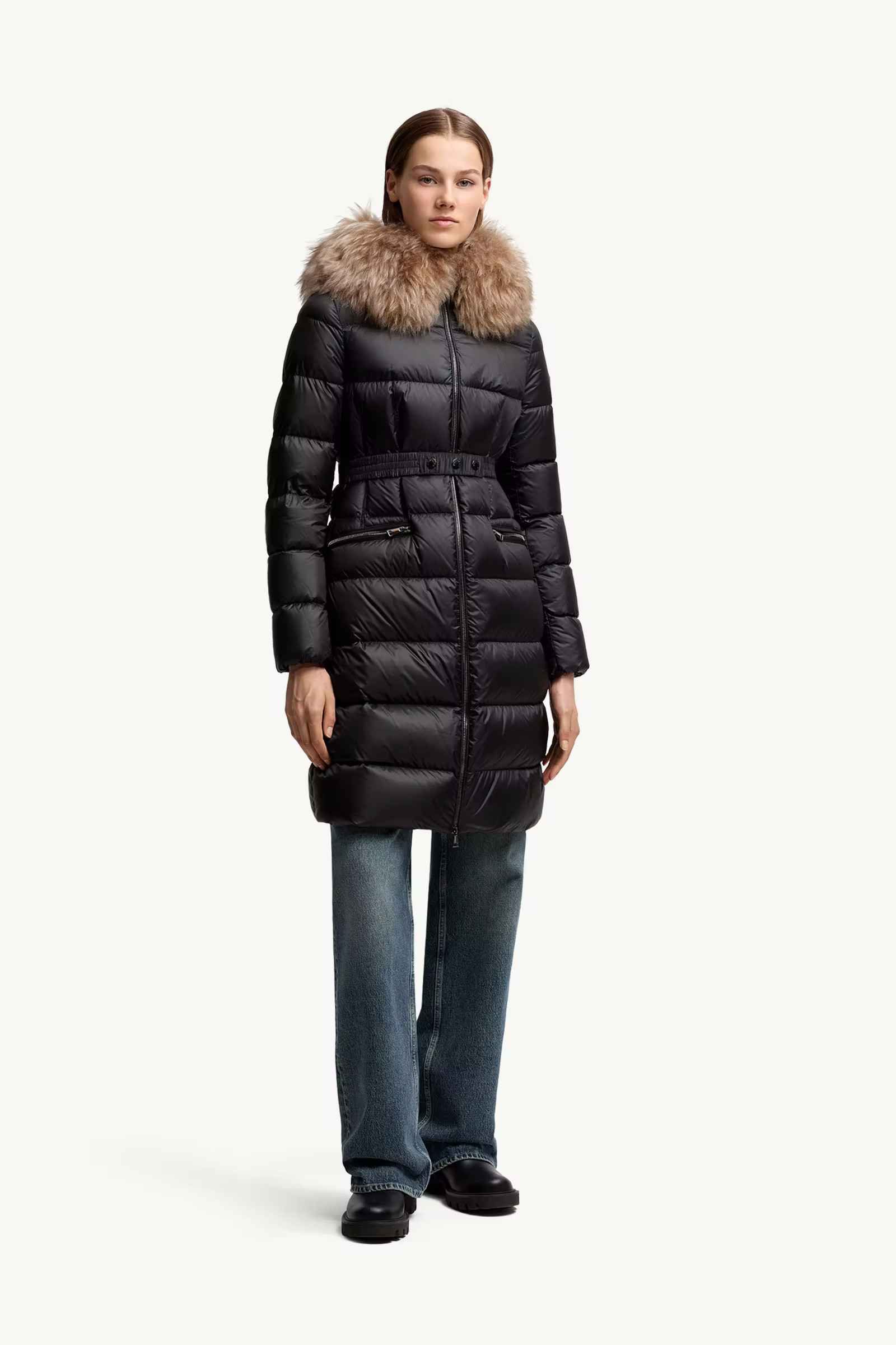 Boedic Hooded Shearling-Trimmed Long Down Jacket | Moncler