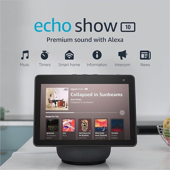 Amazon Echo Show 10 (3rd Gen) | HD smart display with premium sound, motion and Alexa | Charcoal | Amazon (US)