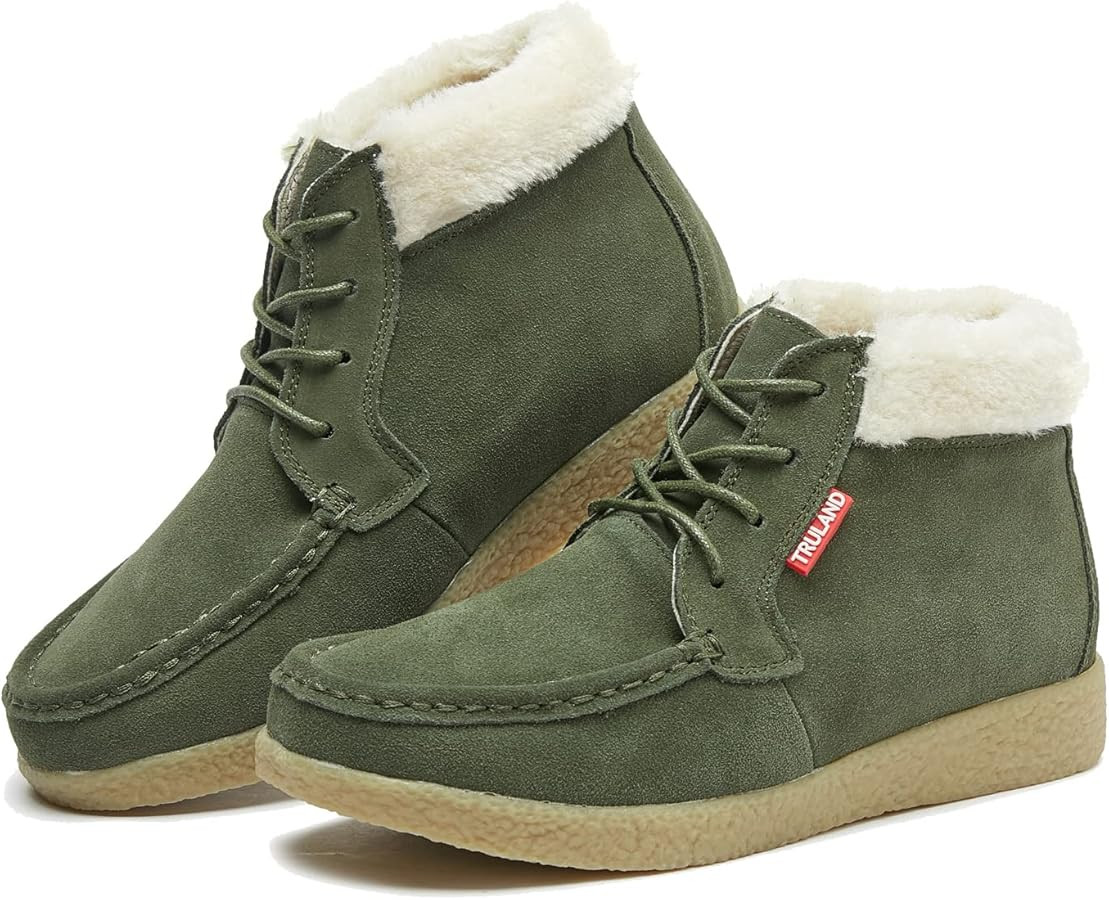 TRULAND Women’s Winter Boots – Suede Leather Fur Lined Water Resistant Ankle Boots | Amazon (US)