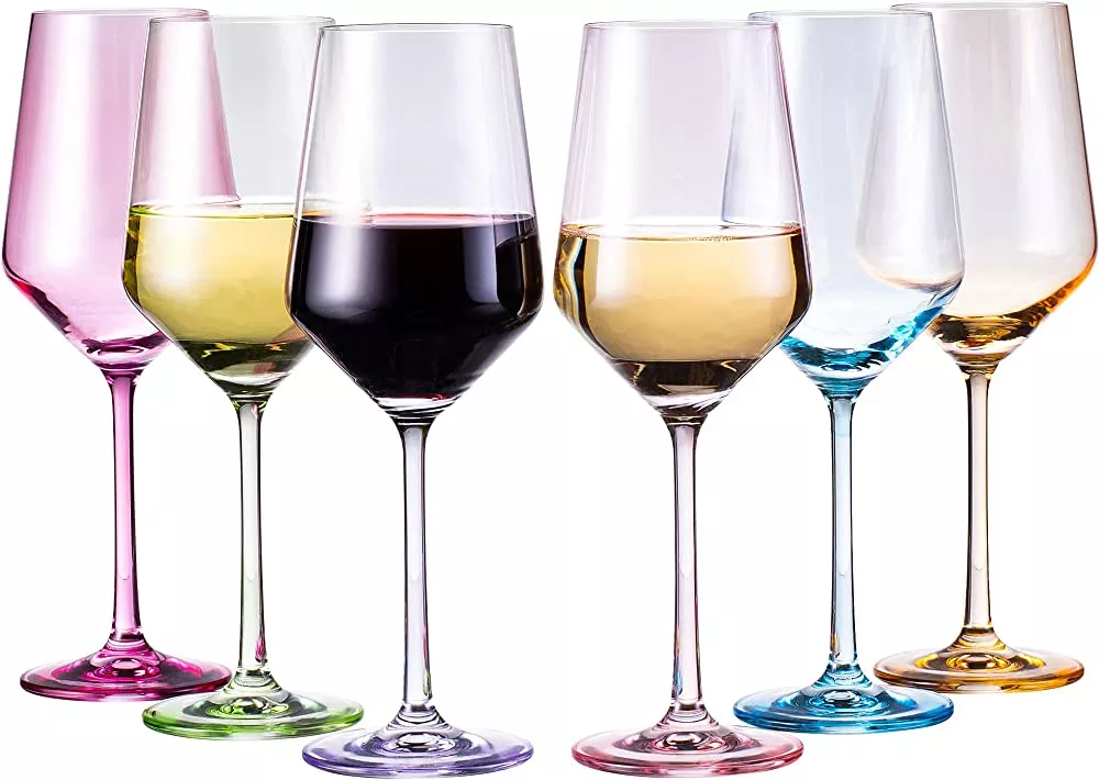 Physkoa Colored Wine Glasses Set of 6 - Crystal Colorful Wine Glasses with Long Stem and Thin Rim,Perfect Colored Wine Stemware for Wine Lover in