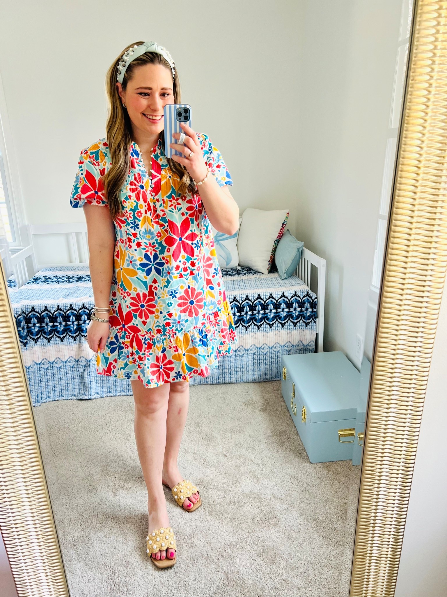 Casual Friday in springtime! Floral dress with pearl sandals

#LTKootd