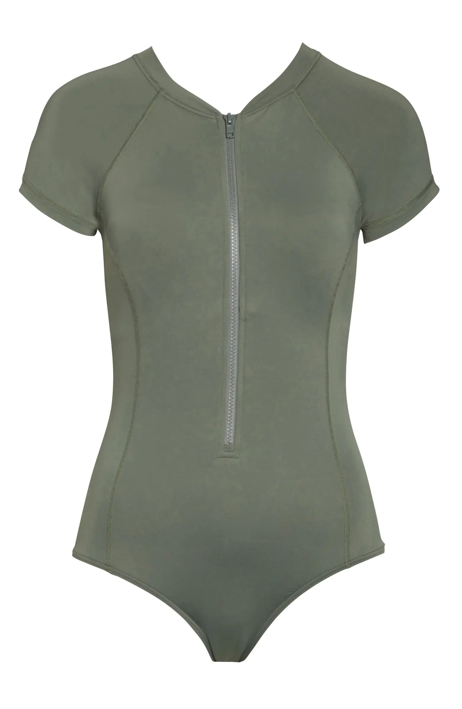 Short Sleeve Multifit Front Zip One-Piece Swimsuit | Nordstrom