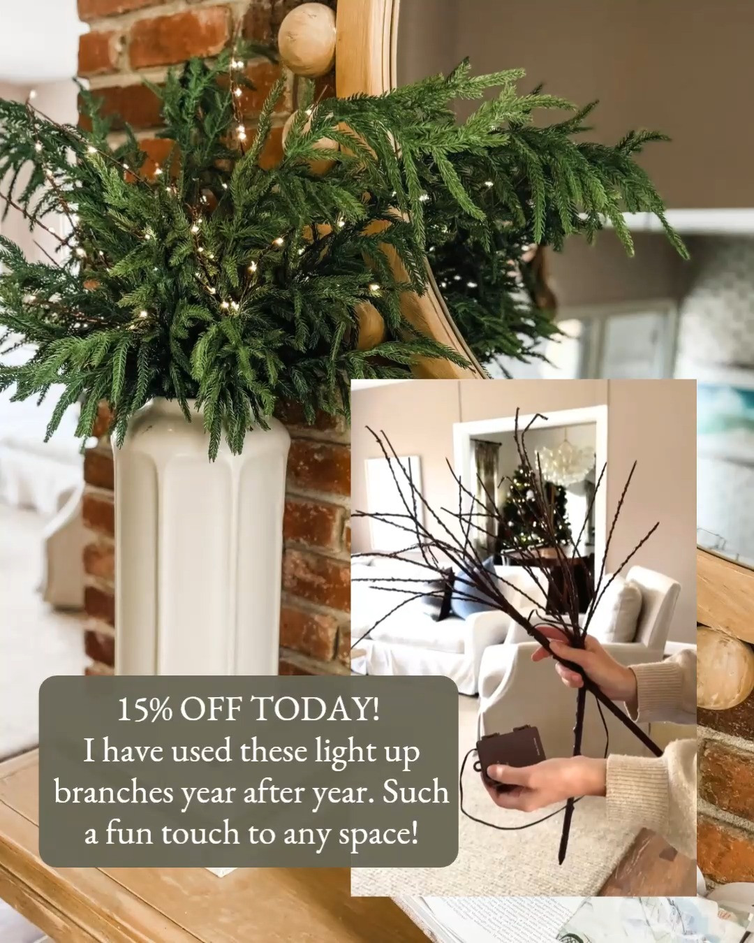 15% off today for Amazon Big Deal Days! I have used these light-up branches year after year. Tuck them into a vase with greenery for a warm glow on a mantel, entry table, or shelf. Battery operated with a timer, so they turn on by themselves every evening. Such a fun touch to any space! 

 #amazonbigdealdays #bigdealdays #primebigdealdays #amazondeals #lightedbranches #fairylights #christmasdecor #holidaydecor #mantledecor #winterdecor #cozyhome #holidayhome #christmasdecorating #amazonhome #salealert #founditonamazon #LTKSaleAlert