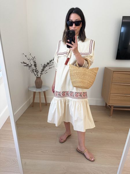 Fabrique dress. Removable  collar.

Fabrique dress xs
Madewell sandals 5 (old)
Dear Keaton tote (old)
Celine sunglasses  