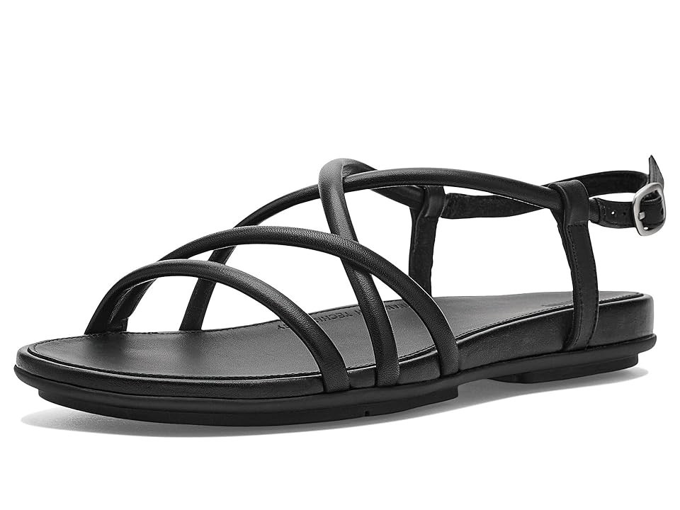 FitFlop Gracie Leather Strappy Back-Strap Sandals Women's Wedge Shoes All Black: 5 M (B) | Zappos.com