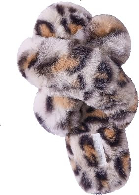 HALLUCI Women's Cross Band Soft Plush Fleece House Indoor or Outdoor Slippers | Amazon (US)
