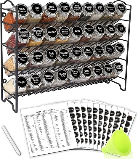 SWOMMOLY Spice Rack Organizer with 36 Empty Square Spice Jars, 396 Spice Labels with Chalk Marker... | Amazon (US)