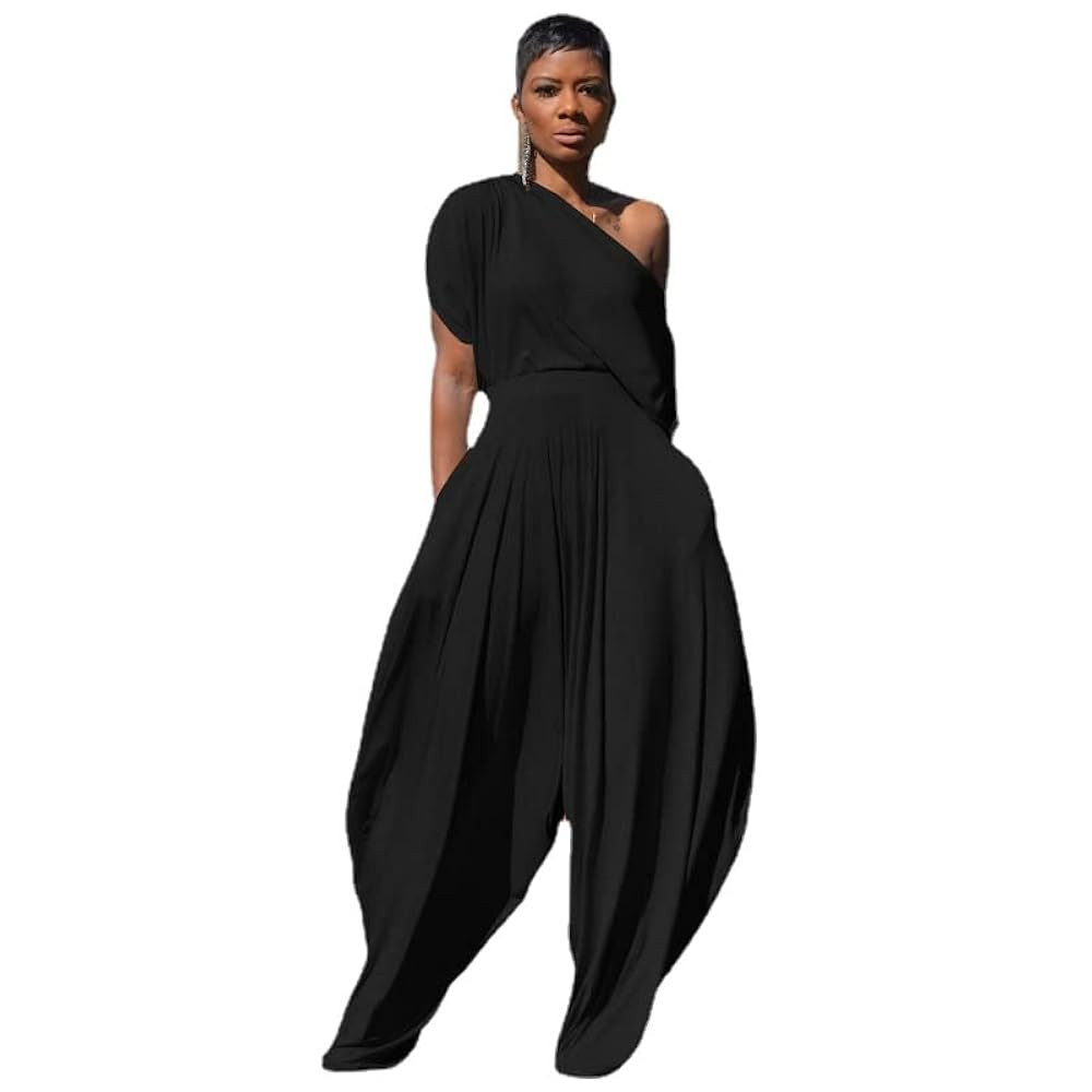 heyheyshine Hip Hop Women 2pcs Set Off Shoulder T-Shirt Tops and Loose Haren Pants Suit Sweatsuit... | Amazon (US)