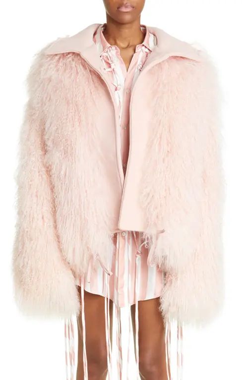 MONSE Genuine Mongolian Shearling Jacket in Pink at Nordstrom, Size Large | Nordstrom