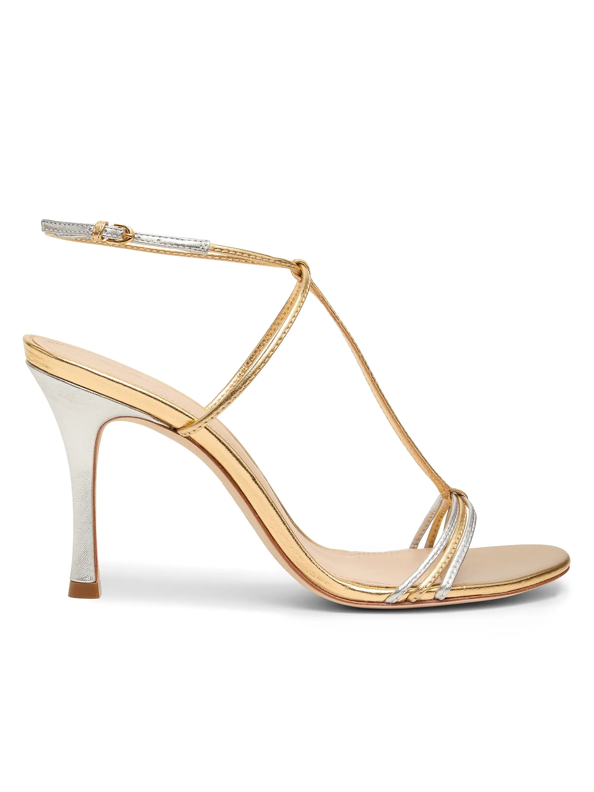 22élevé 90MM Metallic Leather T-Strap Sandals | Saks Fifth Avenue | Saks Fifth Avenue