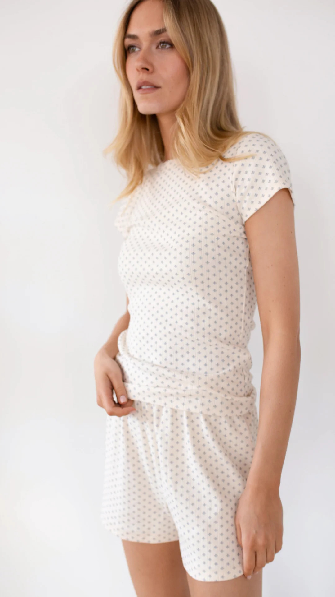 Pointelle Shorts - Ivory/Blue Marea Flower | Marea