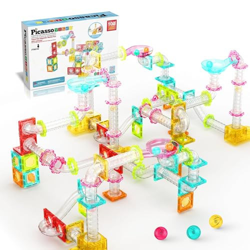 PicassoTiles 100pc Magnetic Marble Run Travel Size Tile Blocks Construction Kids Toy Set On The Go Mini Magnet Tiles Marbles Playset for Race Track Building Block STEM Learning Kit Boy Girl 3+ PTMG100 | Amazon (US)