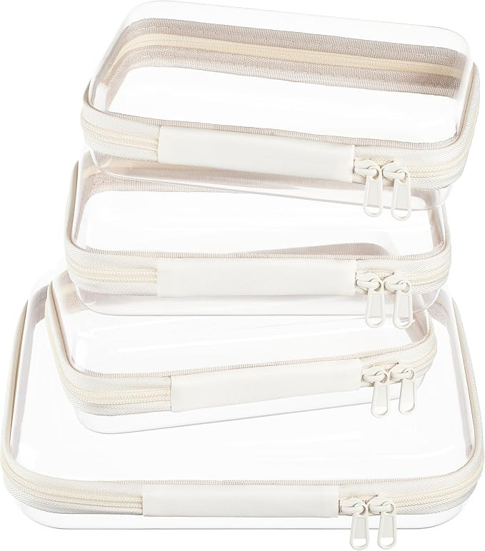 4 pcs Clear Zipper Pouches,Hard Shell Zipper Case, Toiletry Bag for Travel | CLear Diaper Bag, To... | Amazon (US)