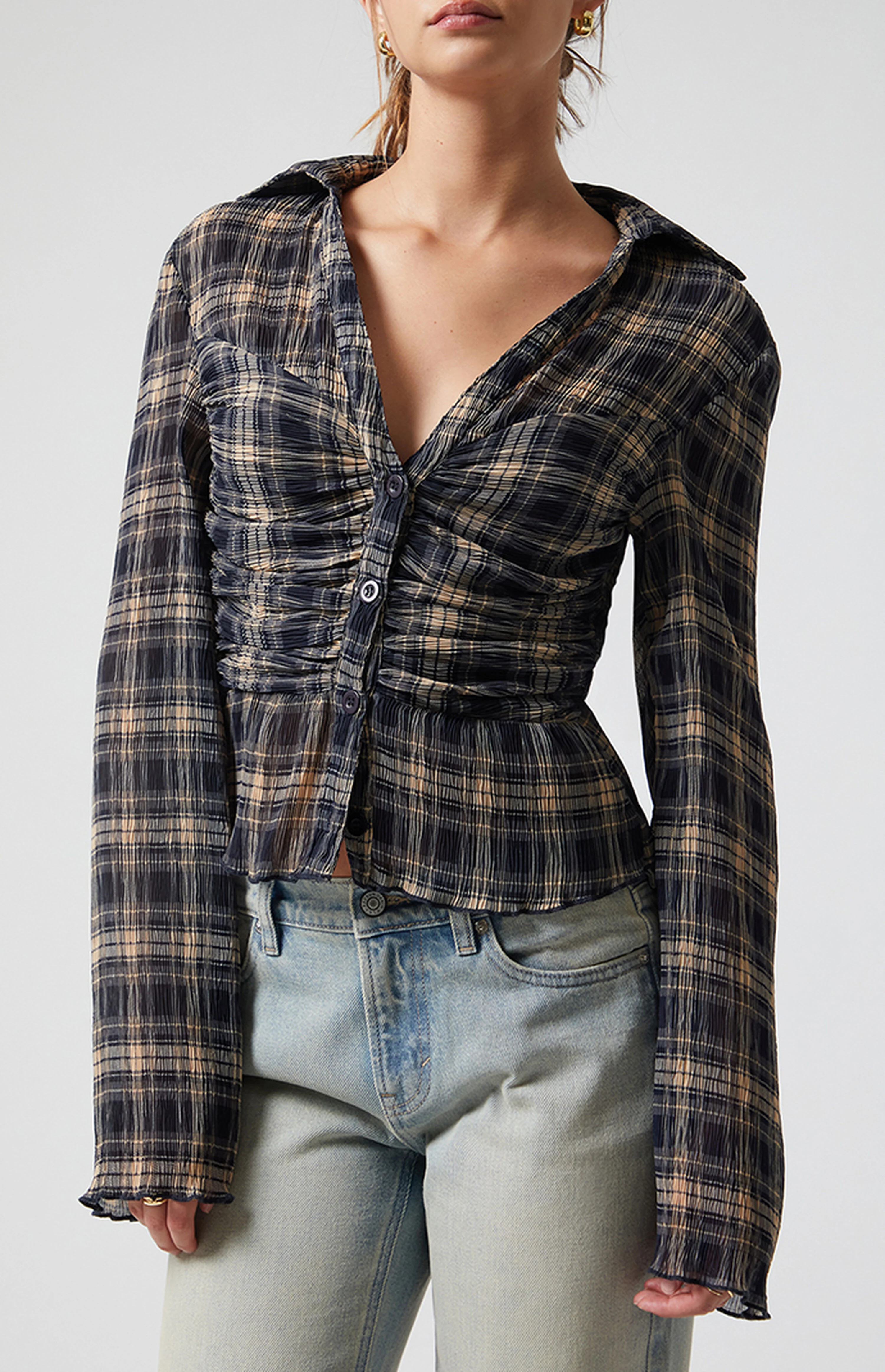Beverly and Beck Sara Plaid Button Up Long Sleeve Top | PacSun