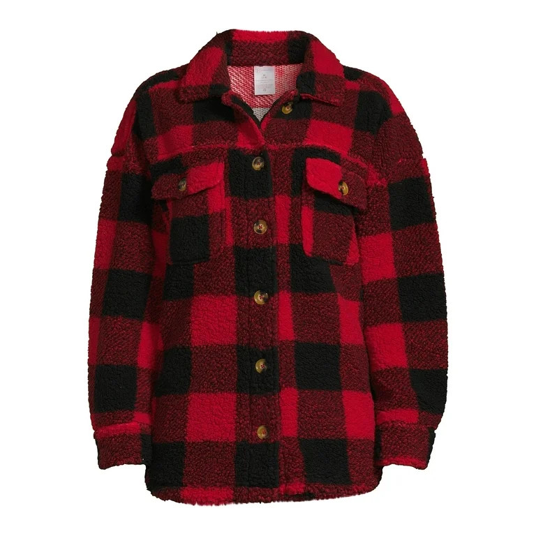 No Boundaries Juniors’ Faux Sherpa Shacket - Walmart.com | Walmart (US)