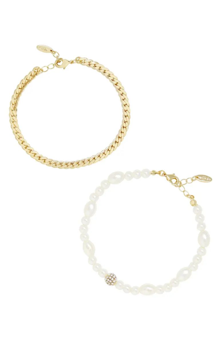 Set of 2 Chain & Imitation Pearl Anklets | Nordstrom