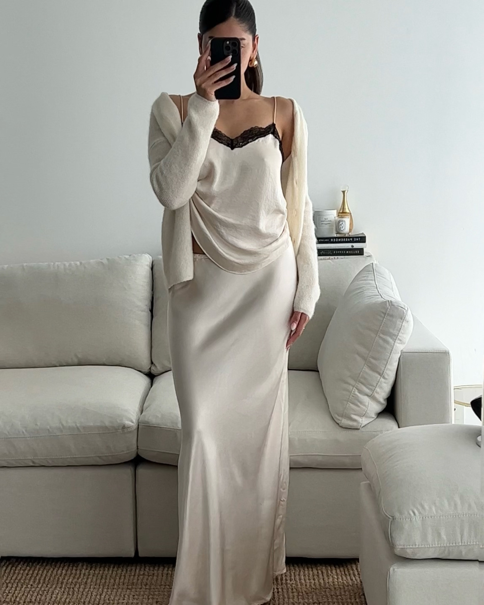 Satin Cami is Mango AW23 and unfortunately sold out, but linked a similar top