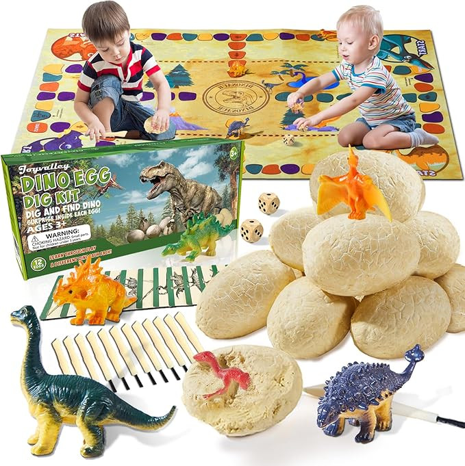 Dinosaur Eggs Dig Kit Toys - 12 Dino Fossil Eggs Excavation Kit w Play Mat for Kids Easter Party ... | Amazon (US)