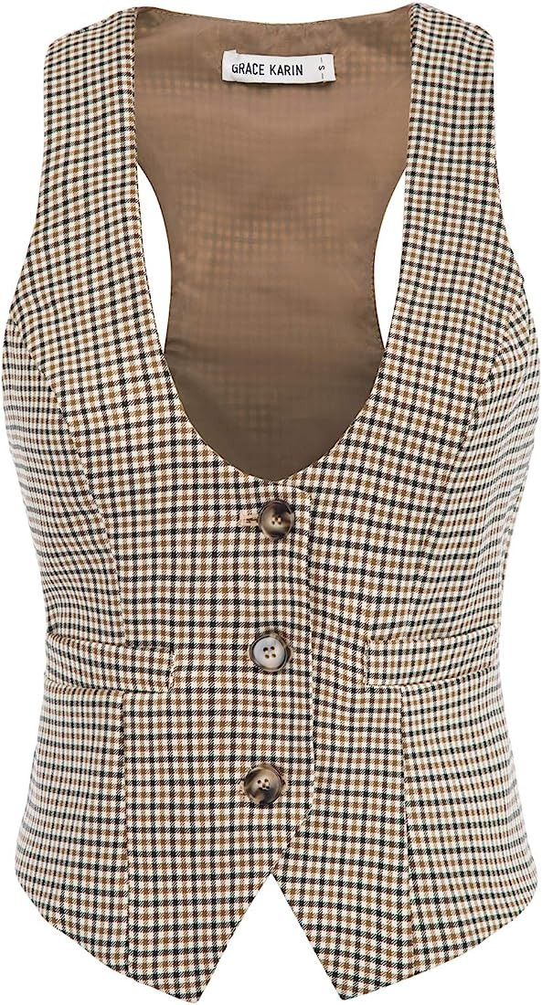 GRACE KARIN Womens Waistcoat Vest Vintage Steampunk Dress Racerback Jacquard Jacket | Amazon (US)