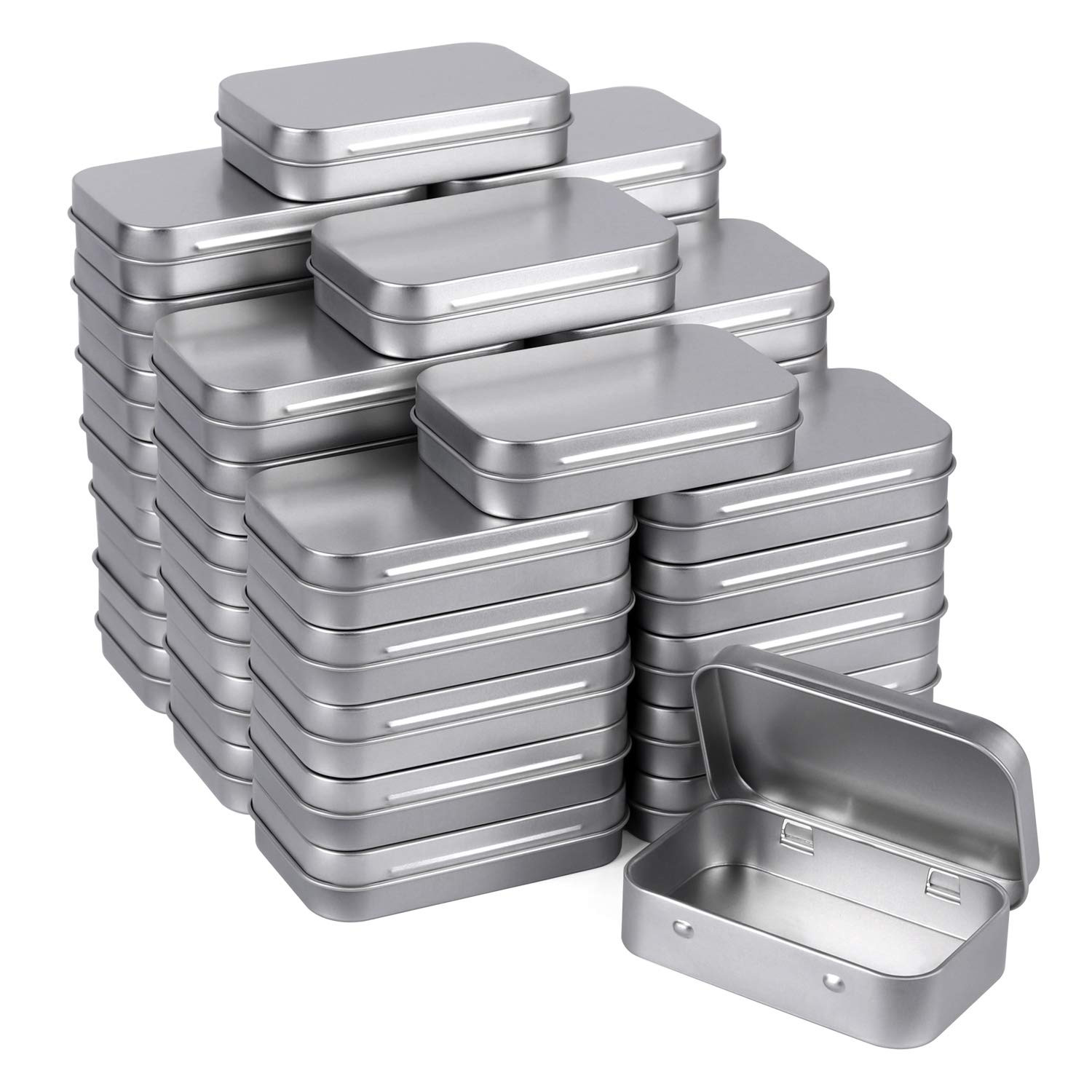Metal Rectangular Empty Hinged Tins - Pack of 40 Silver Mini Portable Box Small Storage Kit & Hom... | Amazon (US)