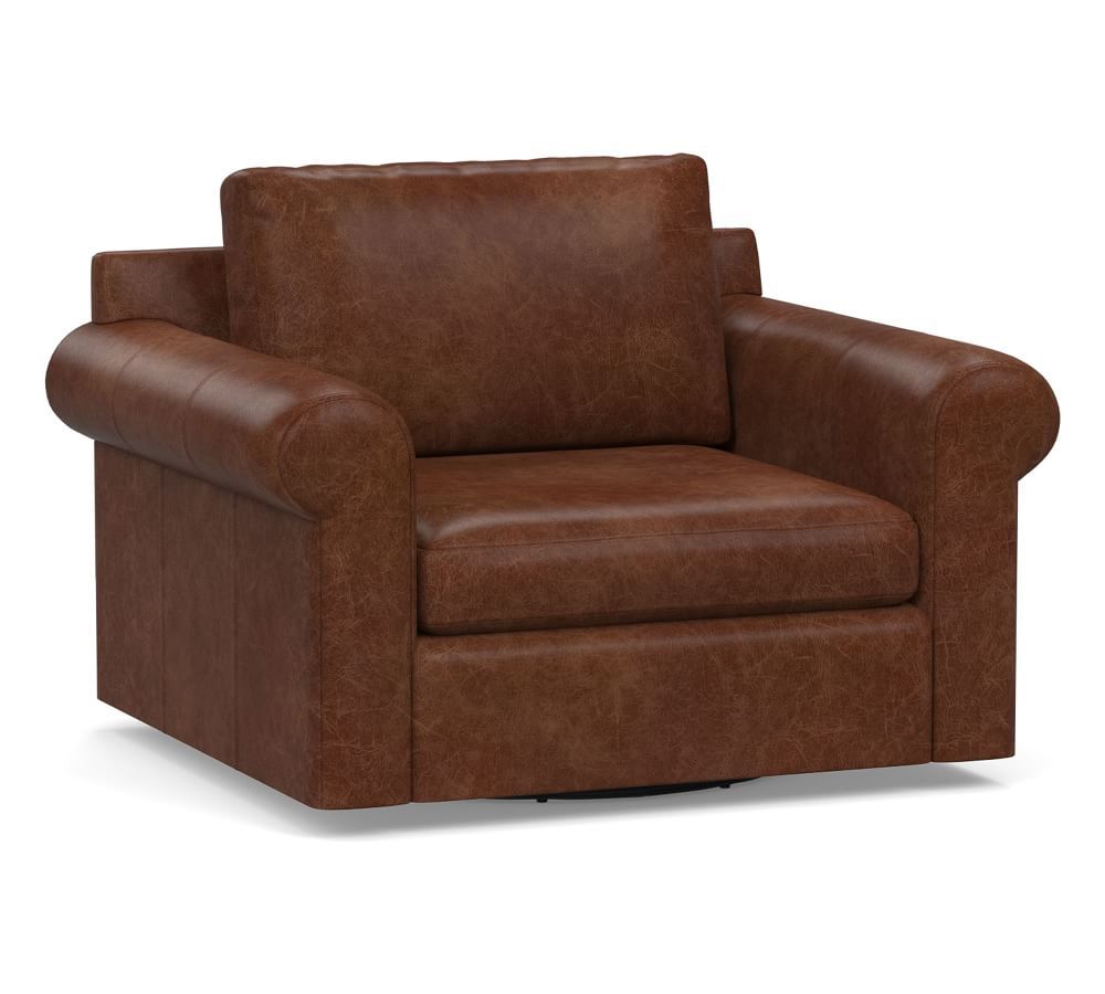Shasta Roll Arm Deep Seat Leather Swivel Armchair | Pottery Barn (US)