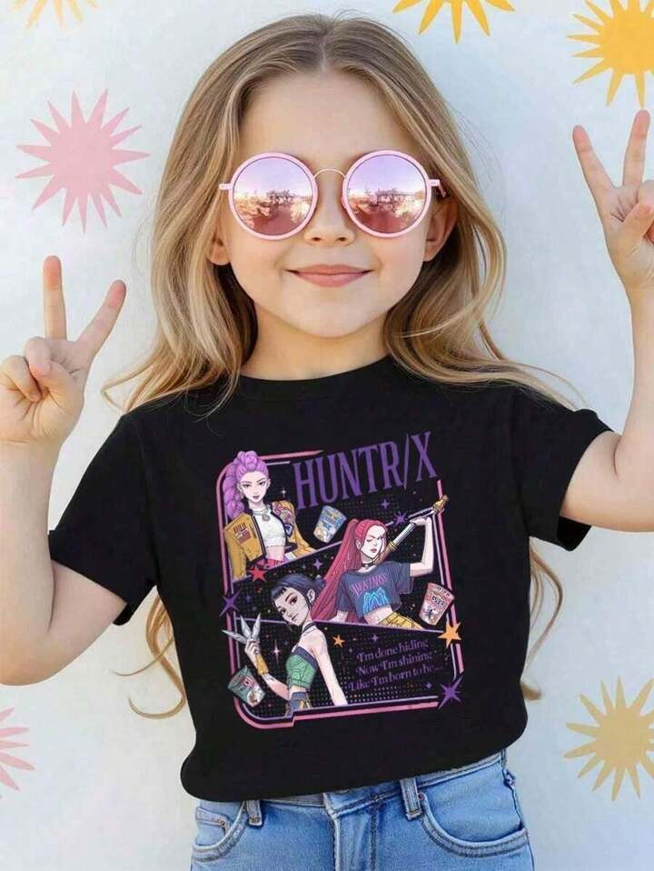 Back To School Young Girl's/Boy's "Cotton Graphic Tees, Back To School Clothes Girls, Black Summe... | SHEIN