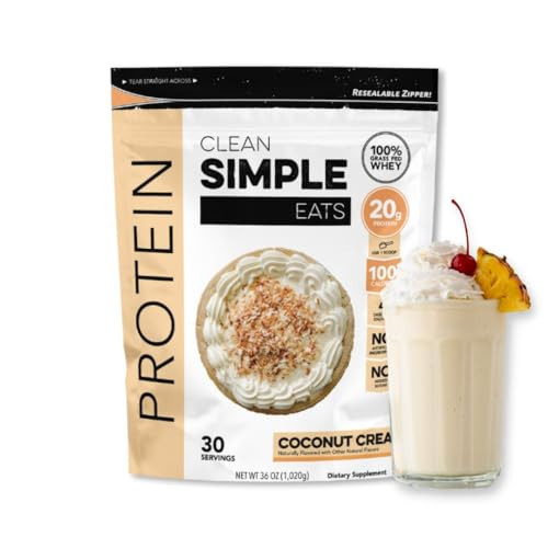 Clean Simple Eats Coconut Cream Whey Protein Powder, Natural Sweetened and Cold-Processed Whey Protein Powder, 20 Grams of Protein (30 Servings) | Amazon (US)