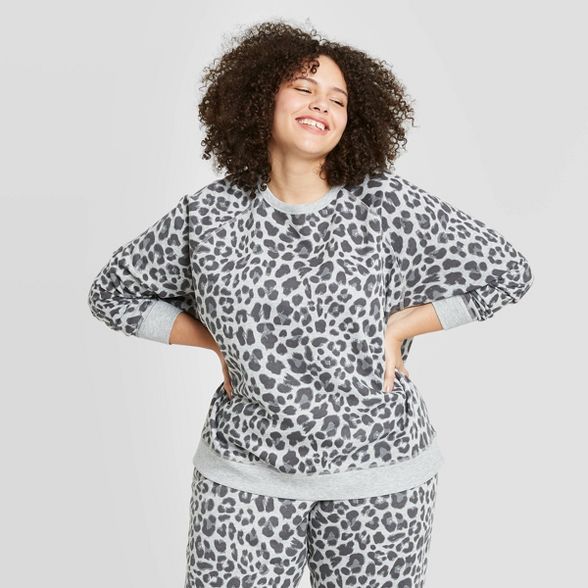 Women's Leopard Print Graphic Sweatshirt - Gray | Target