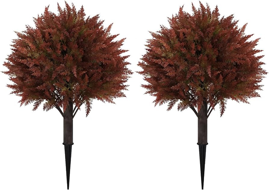 24" Artificial Fall Outdoor Plants, Faux Cypress Bushes & Shrubs, Set of 2     UV Resistant, Easy... | Amazon (US)