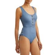 Women's Textured Lace Up One Piece Swimsuit | Walmart (US)