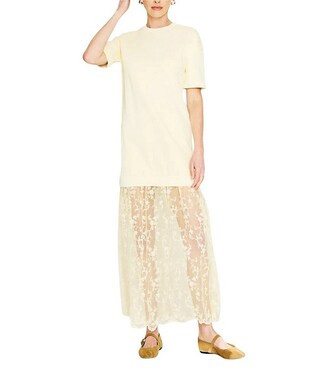 Esryn Round Neck Short Sleeve French Terry Lace Mix Shirt Maxi Dress | Dillard's