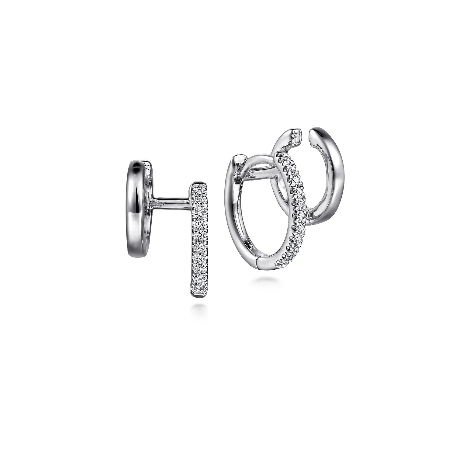 14K White Gold Diamond Double Huggie-Cuff Earrings With U Set | Gabriel & Co. Fine Jewelry And Bridal