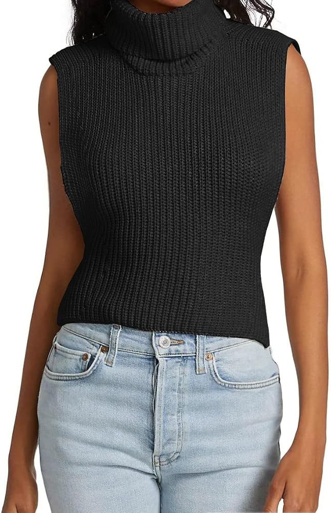 Womens Sleeveless Sweater Vest Turtleneck Ribbed Knit Tank Tops Basic Slim Fit Top | Amazon (US)