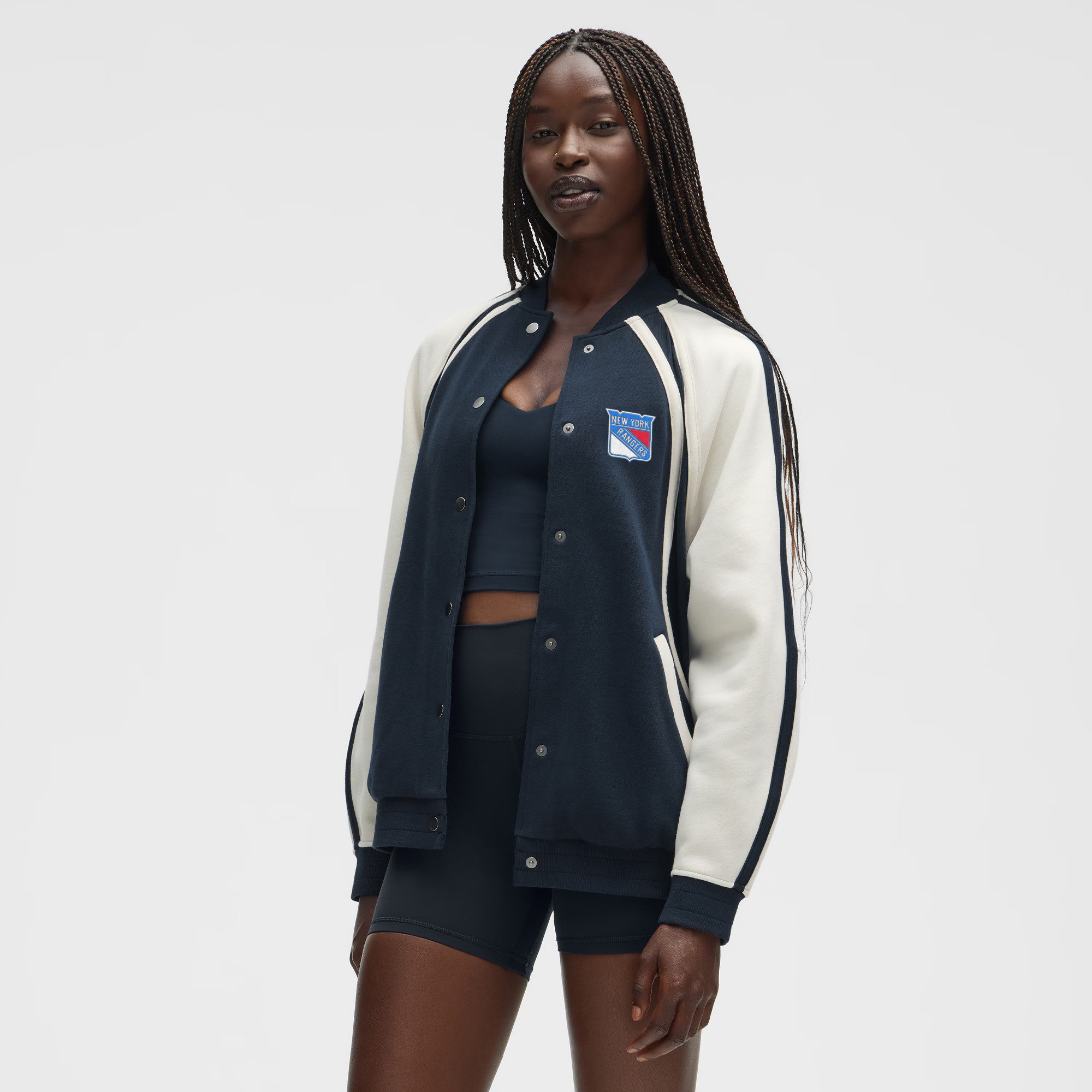 New York Rangers lululemon Women's Scuba Oversized Full-Snap Varsity Jacket - True Navy | Fanatics