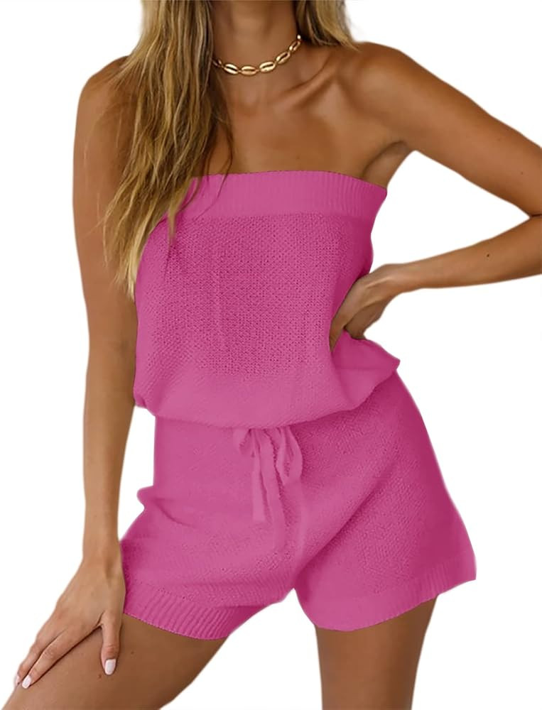 Chang Yun Womens Summer Jumpsuits Casual Loose Sleeveless Off Shoulder Elastic Waist Romper Loung... | Amazon (US)