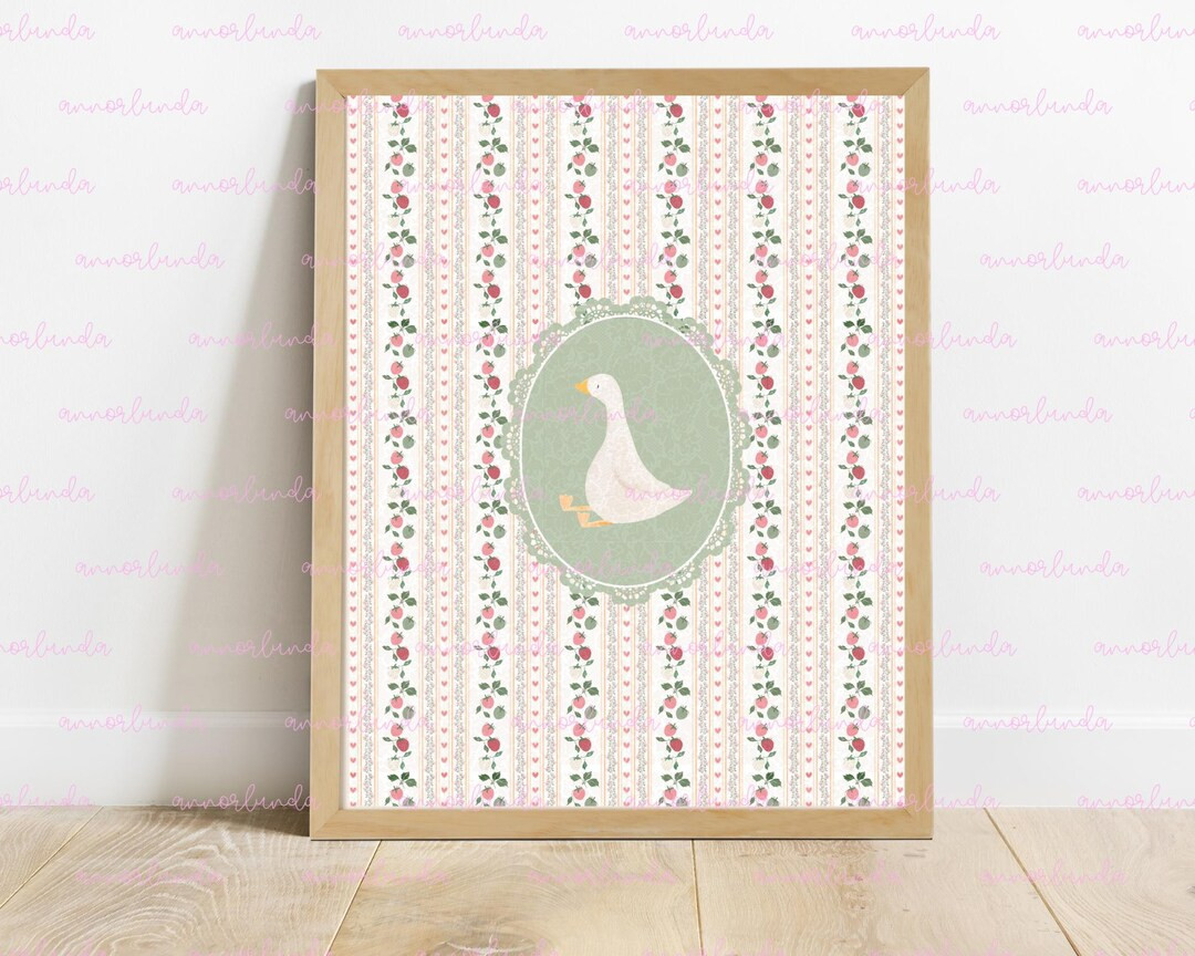 Goose Strawberry and Floral Nursery Wall Art Print Above Crib in Nursery White Goose Animal Print... | Etsy (US)