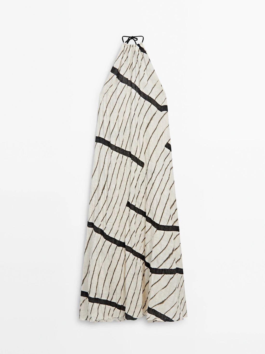 100% linen stripe print halter dress | Massimo Dutti UK