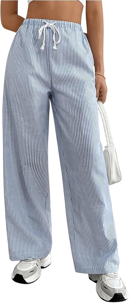 SOLY HUX Women's Striped Baggy Pants Straight Leg Trousers Casual Low Waist Pants Fall Y2k Outfit... | Amazon (US)