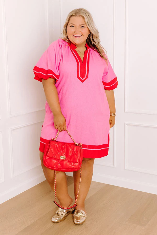 Boardwalk Babe Linen-Blend Mini Dress in Pink Curves | Impressions Online Boutique