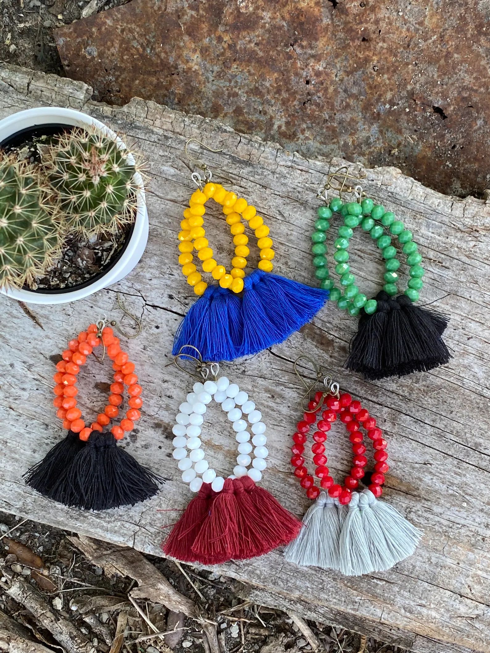 The {School Spirit} Tassel Earrings. Beaded hoop with a variety of tassels colors. Handmade. Ligh... | Etsy (US)