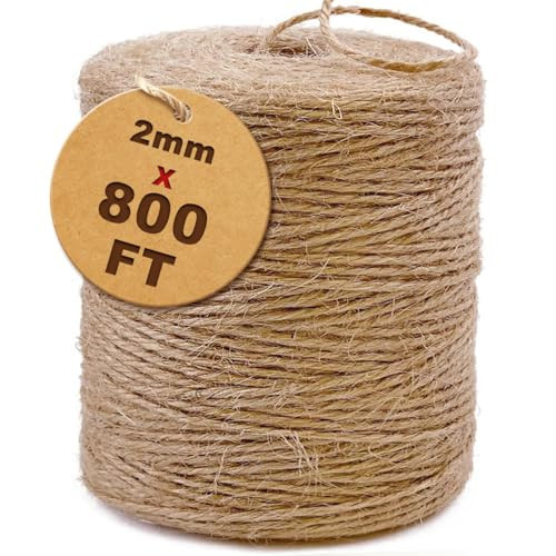 SMART&CASUAL 800 Ft Natural Jute Twine String Thin Ribbon Hemp Twine for Craft Plant Gift Wrapping Christmas Handmade Arts Decoration Packing String Home Decor (800 Ft (244M)) | Amazon (US)